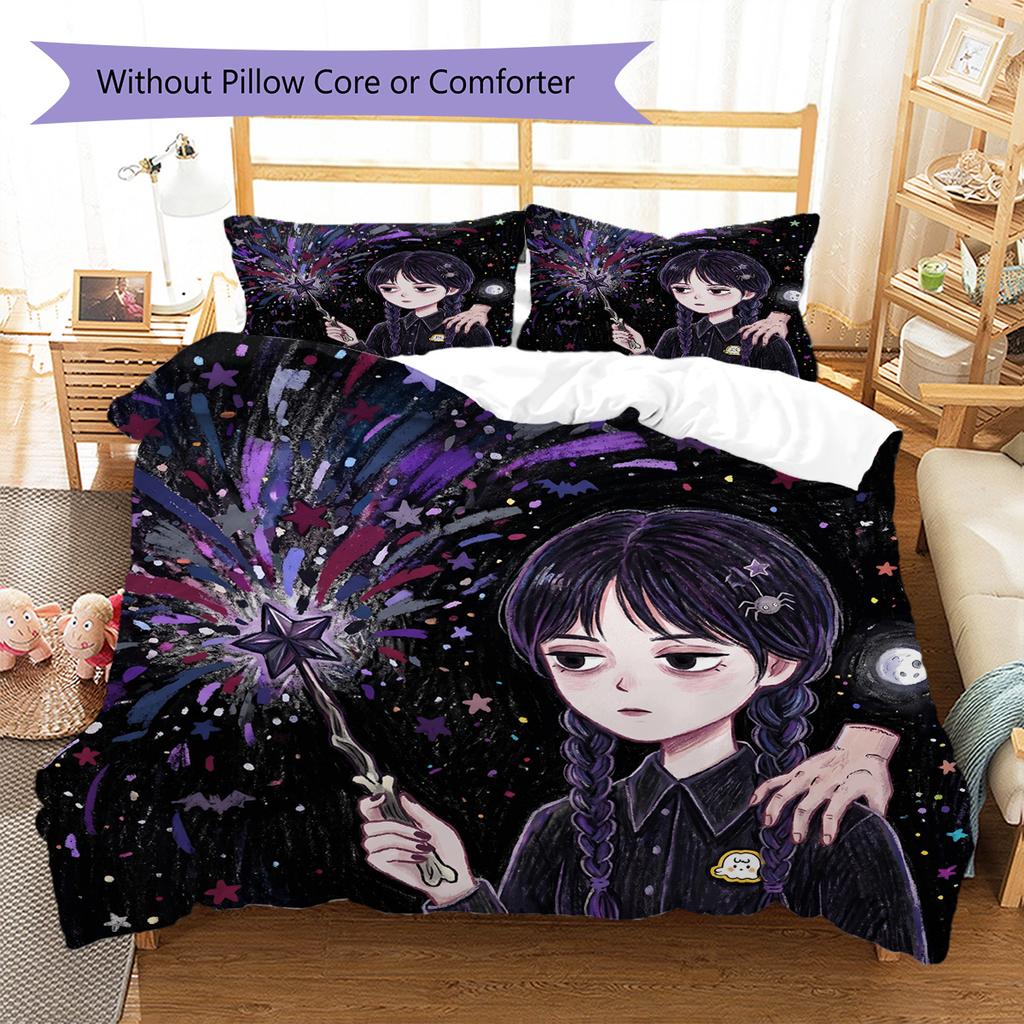 Set Copripiumino Trapuntato con Fantasia di Mercoledì Addams Federe Decorazione per la Casa Regalo di Compleanno (1 * copripiumino + 2 * federa, senza nucleo)