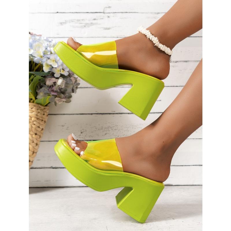 Women's Large Size Shoes New Fashion Transparent Strap Slipper Platform Waterproof Table Square Toe Shoes