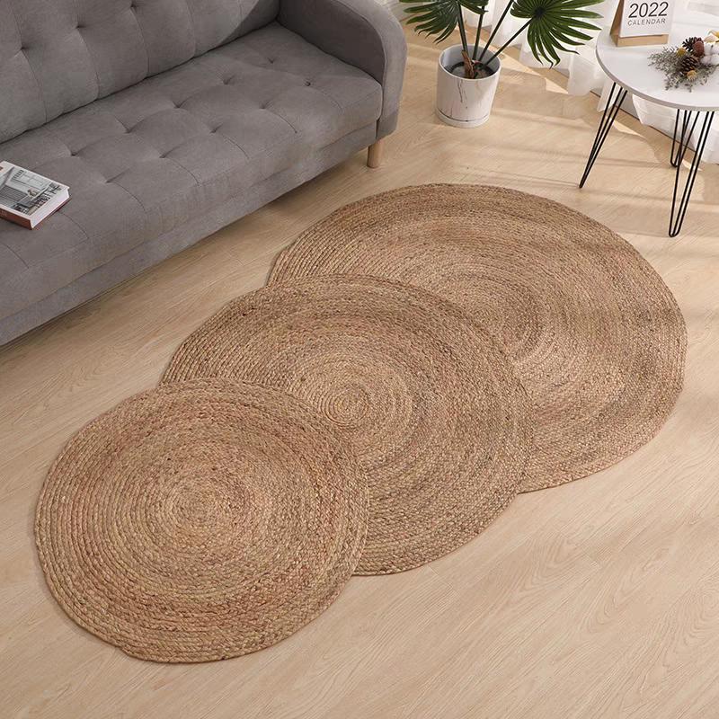 100% Pflanzenstroh Runde Teppiche für Wohnzimmer Schlafzimmer Schilf Natürliches Schilfgras Rattan Teppiche Couchtisch Bodenmatten Handgewebt