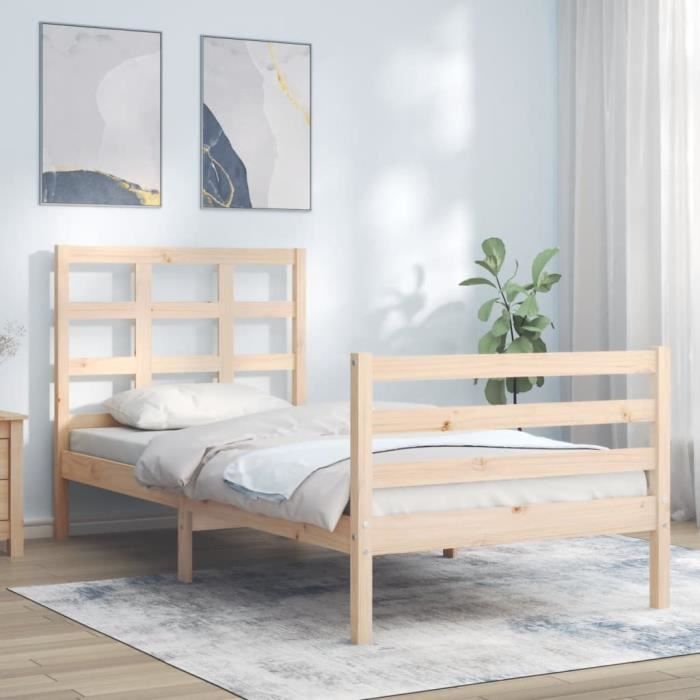 VidaXL Bed Frame with Headboard 90x200 Cm Solid Wood 3193971