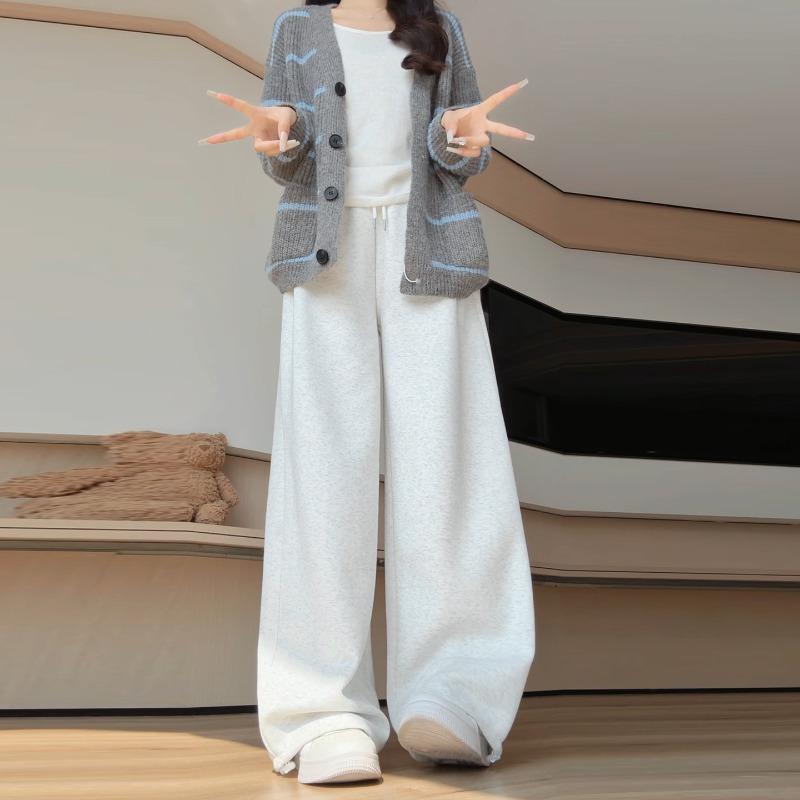 Gray sweatpants women's autumn new straight casual sweatpants small loose lazy style wide-leg pants