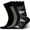 5 Pairs Mens Argyle Striped Solid Ribbed Black Crew Dress Socks Patterned Daily Business Socks
