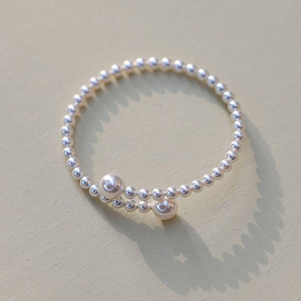 Bean Charm Pearl Elastics Bracelet Open Korean Style Bangle Minimalist Cat Paw Bracelet  Women