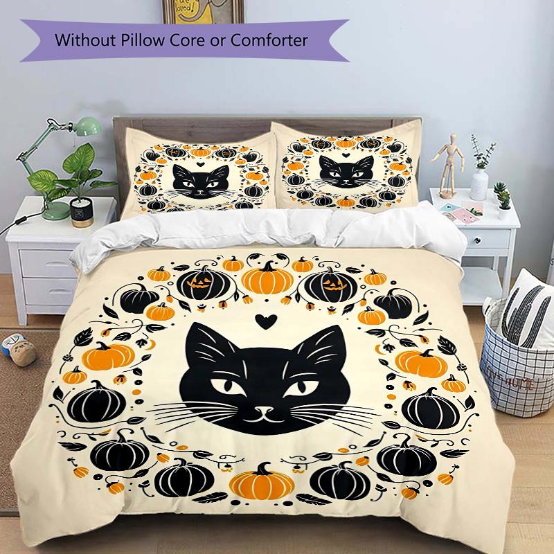 

3pcs Black Cat and Pumpkin Ideas Print Bedding Set Soft and Comfortable, Suitable for Use in Bedrooms and Guest Rooms.N007 135x200cm