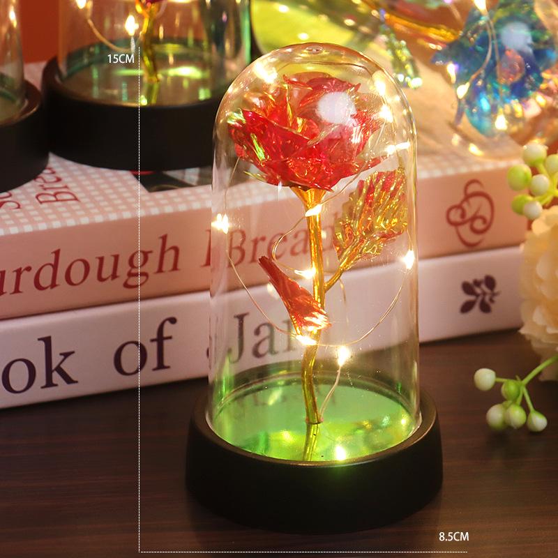 Gold Foil Rose Glass Dome Night Light - Everlasting Flower Valentine's & Birthday Creative Gift Ornament