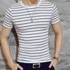 Men T-shirt Contrast Color O Neck Short Sleeve Stripe Print Formal Summer Base Top Male Clothes