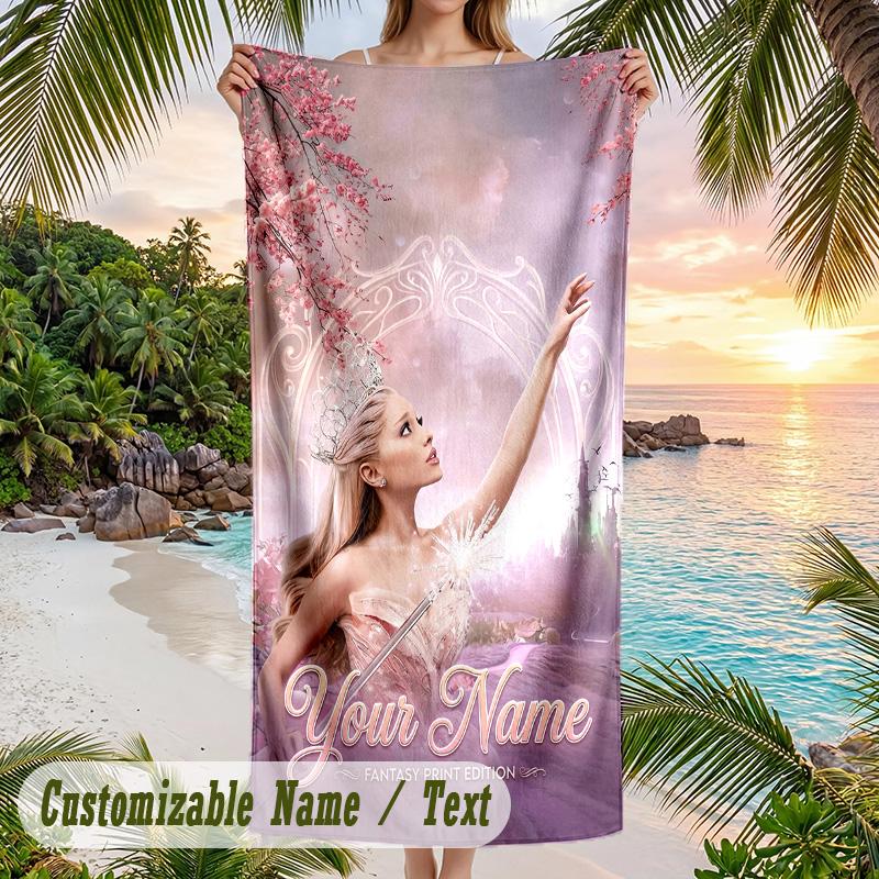 Ariana Grande Beach Towel, Personalized Custom Name Text, Quick Dry Large Absorbent Towel For Beach Pool