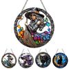 Halloween Witch Black Cat Hanging Sign 2D Flat Acrylic Broom Witch Round Sign Indoor Outdoor Porch Door Hanger Wall Hanging Decoration