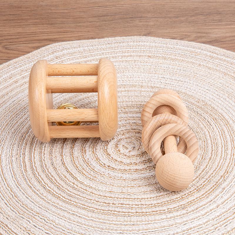 Edukacyjna Drewniana Piłka Chwytakowa i Grzechotka Ręczna dla Niemowląt w Wieku 1-3 Lat