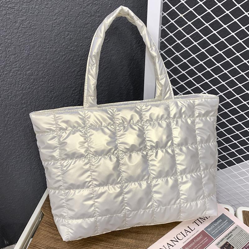 Winter Cotton Tote Bag High Capacity Women's Shoulder Handbags Quilted Female Handbags for Daily Commute Work Shopping and Travel