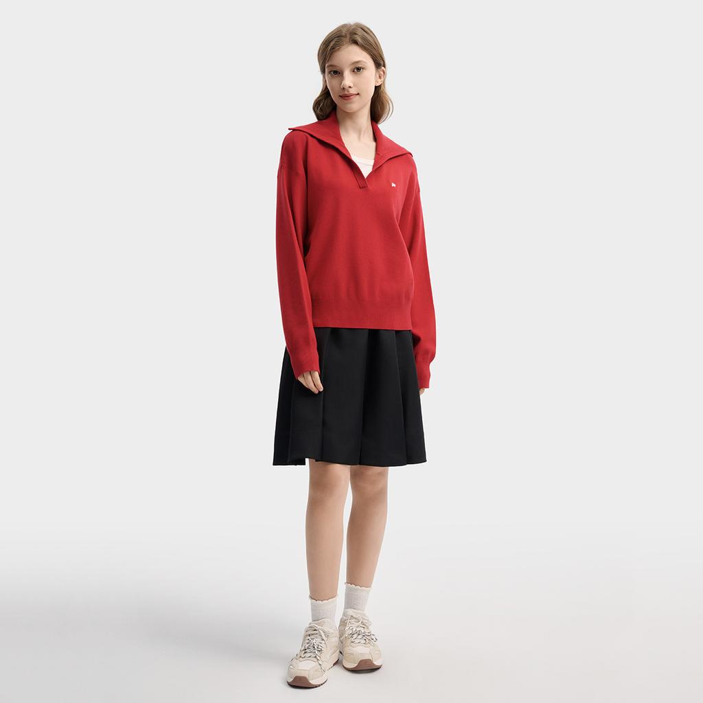 Fila CNY Fashion Simple Basic Sweet Cute Versatile Casual Comfortable Loose Knit Half-Zip Blush Sweater Women Sweater Red F11W619404FPK