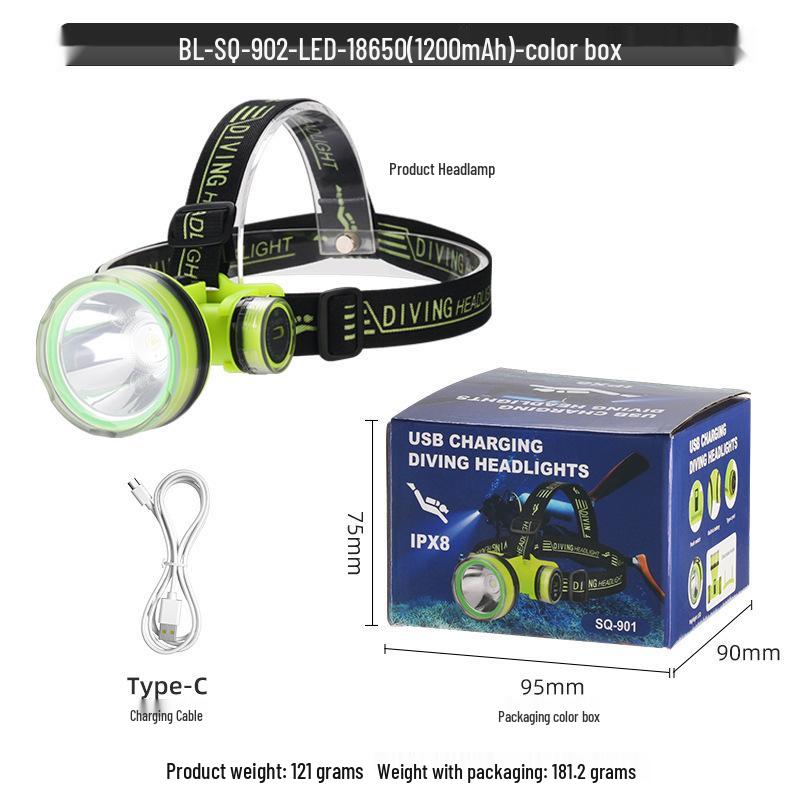 High-Lumen LED Outdoor Headlamp for Climbing, Fishing, and Diving, Featuring Strong Light and Long Battery Life