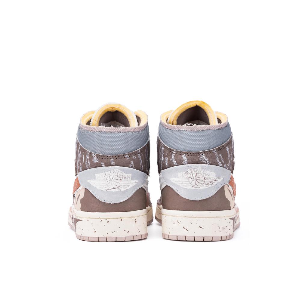 Jordan Air Jordan 1 Da Vinci Custom, Box, Gaza Mid top Vintage Basketball Shoes Men's Reddish Gray DM9652-102(TeamM--BOX)