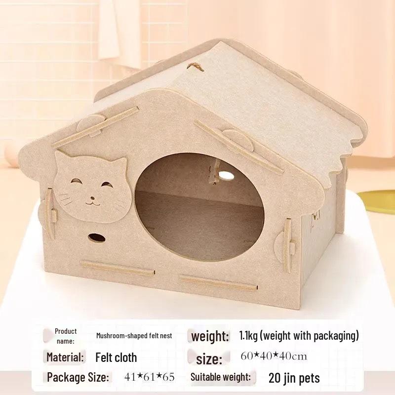 All-Season Felt Enclosed Cat Bed Villa - Detachable Pet Nest House