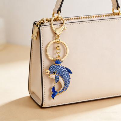 Keychain Sparkling Rhinestones Dolphin Charm Wearing Crown Key Chain Decorative Wallet Backpack Car Key Holder Bag Accessories