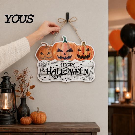 Festive Halloween Hanging Ornament Pumpkin Door Decor, Spooky Wall for Party Eye-catching Decoration Scene, Front Entryway Decoration, Trick or