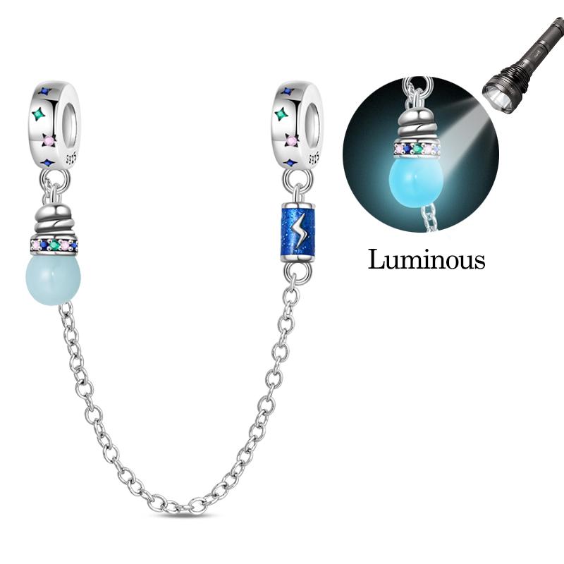 Copper Safety Chain Star Moon Airplane Earth Inlaid Zircon Charms Beads Fit Original Bangle Bracelet Diy Jewelry