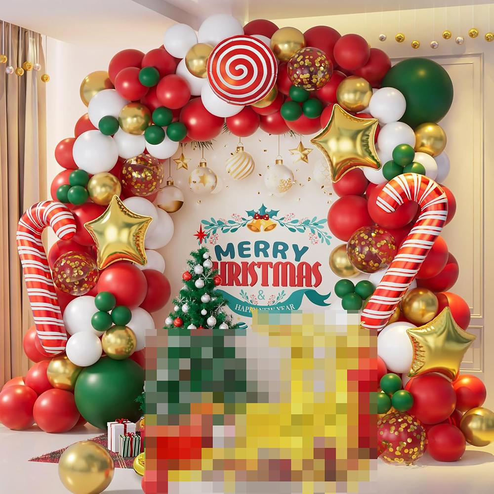 Christmas Green Red Balloons Garland White Gold Confetti Balloon Arch Kit Christmas Candy Cane Star Foil Globos Home Party Decor