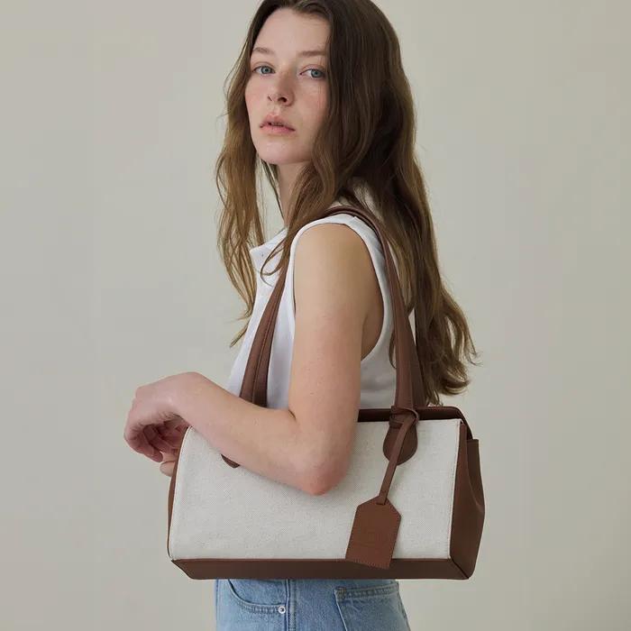 Button Canvas Leather Shoulder Bag