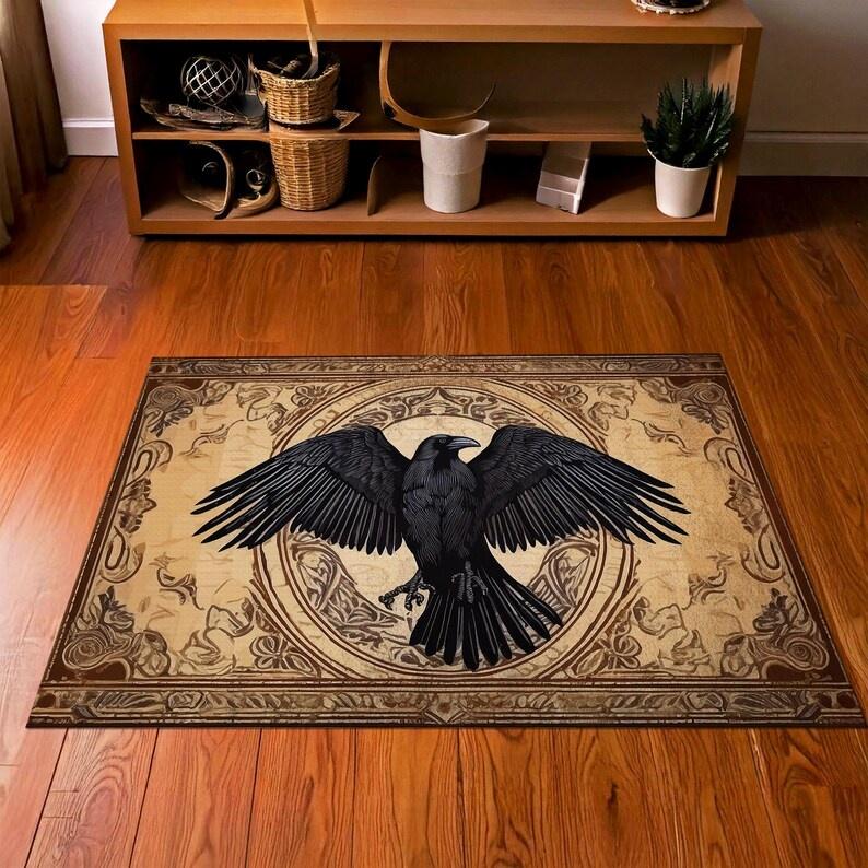Dark Punk Carpet Crow Bat Owl Large Door Mat Entrance Kitchen Bedroom Bedside Sofa Carpet Retro Home Decoration