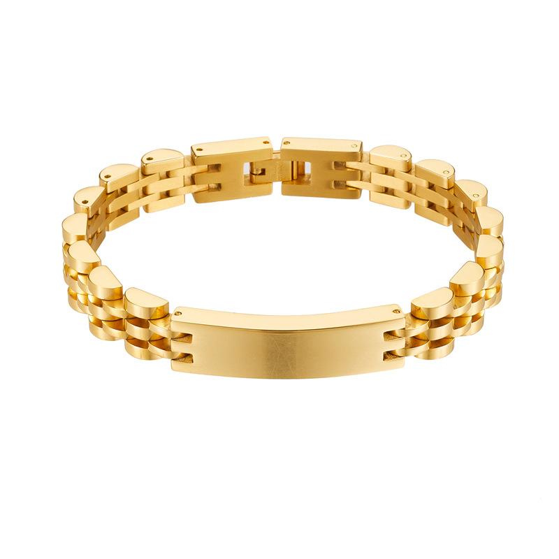 YF8124 Simple Metal Thickened 10MM Watch Strap Bracelet Mens Womens 18k Gold Plated Waterproof Stainless Steel for Party