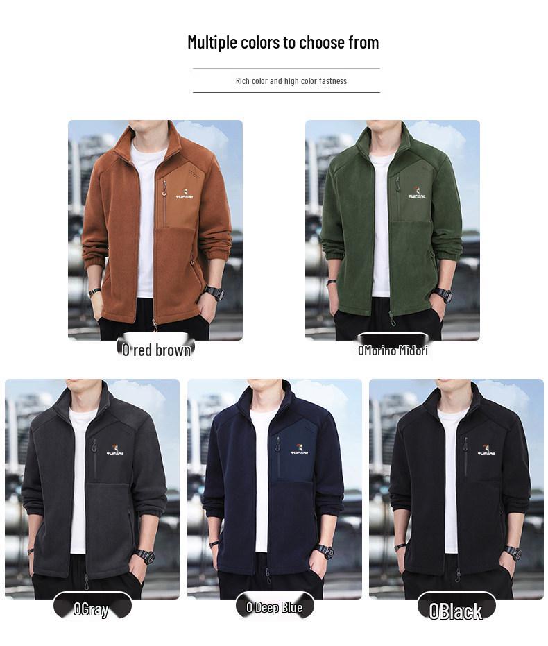 Woodpecker Men's Thickened Fleece Hoodie Jacket - Warm Stand Collar for Autumn/Winter Outdoor Sports