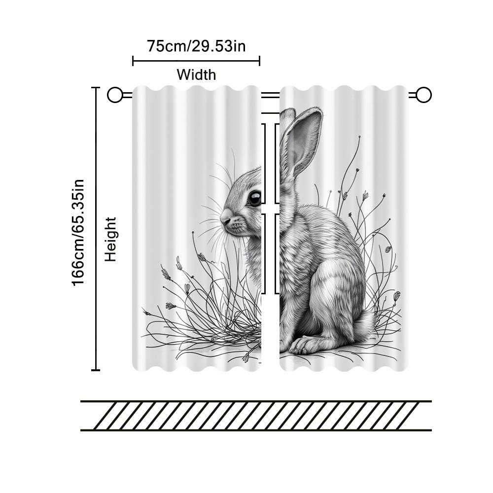 2 pcs   filtering curtains (excluding rods   non-movable   without batteries) Chic Line Art Rabbit for use in bedrooms and living