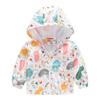 Toddler Kids Cartoon Print Hooded Jacket Boys Girls Lightweight Windproof Zip Up Casual Outerwear Coat