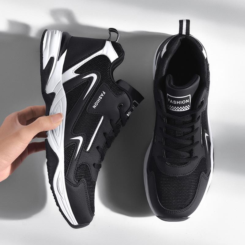 Sneakers mesh breathable running casual shoes leather surface heightened large size shoes 35