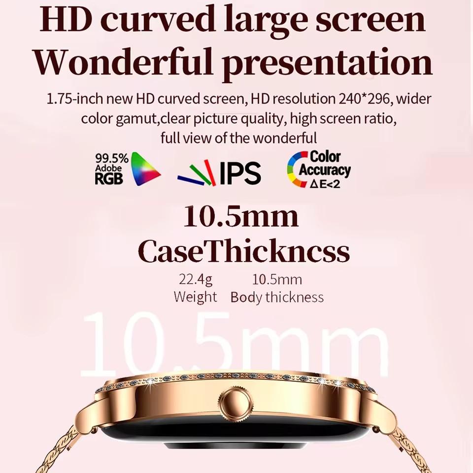 New Lady Fashion Smart Watch Women AMOLED HD Screen Heart Rate Bluetooth Call IP68 Waterproof Sports SmartWatch