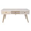 Table basse - Naturel - 110 cm - Bois massif - Coton - Style boho blanc