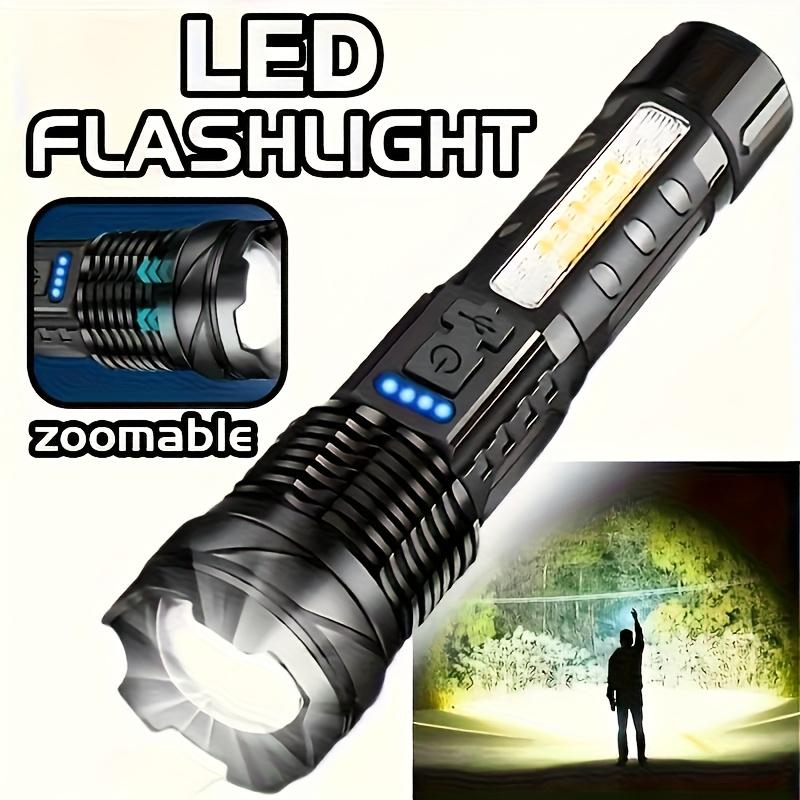 Rechargeable LED Flashlight, Pen Clip + Drawstring Portable Flashlight with Zoom and Battery Indicator, 7 Lighting Modes