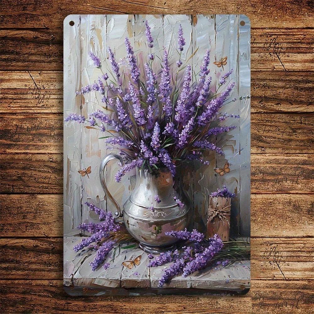 Vintage Lavendel Libelle Metallschild Rustikales Haus Garten Wandkunst 8x12 Zoll