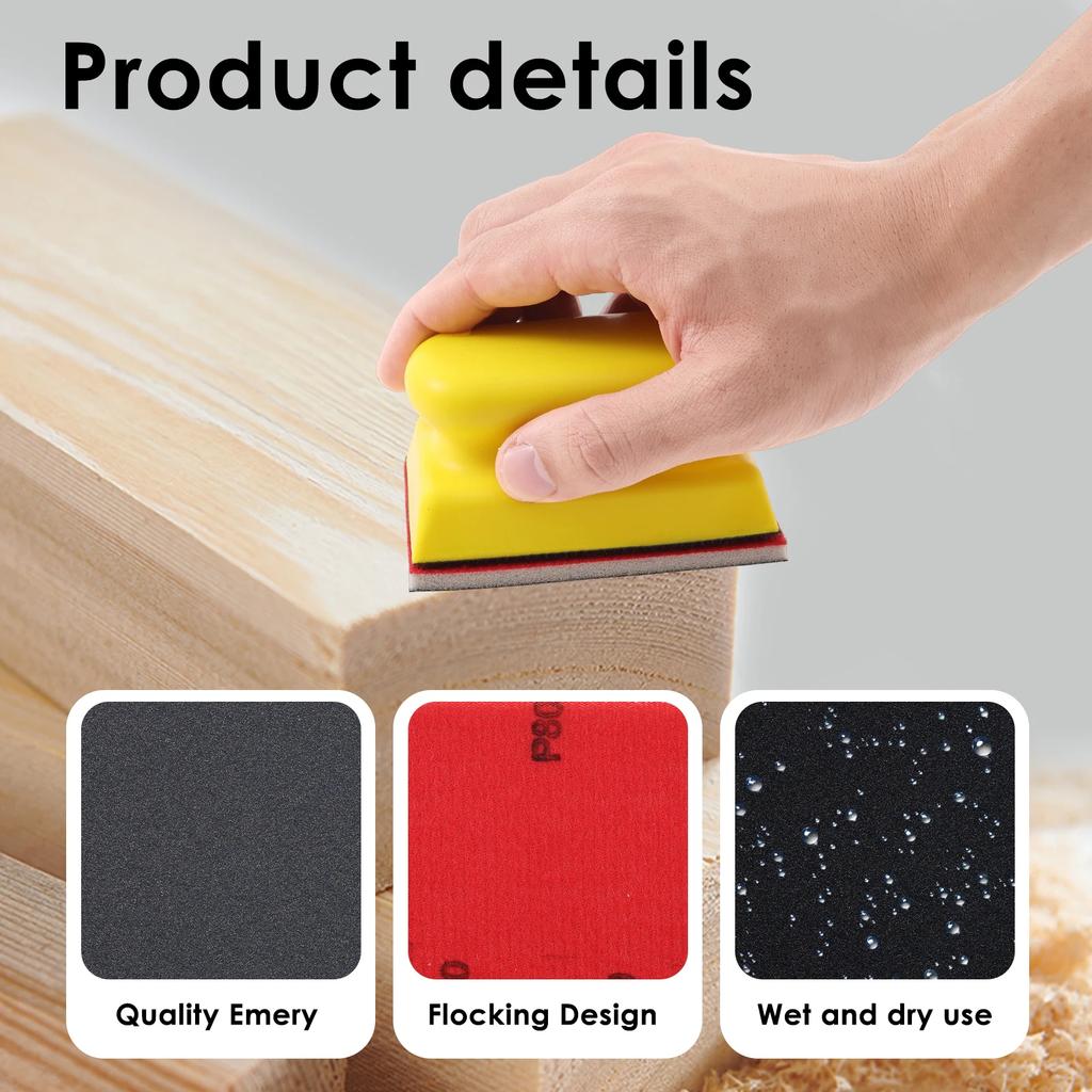 24Pcs Sanding Sponge Assortment Set Multi Grit Reusable Soft Foam Polishing Sanding Pad with Handle Dry Wet Use for Woodworking