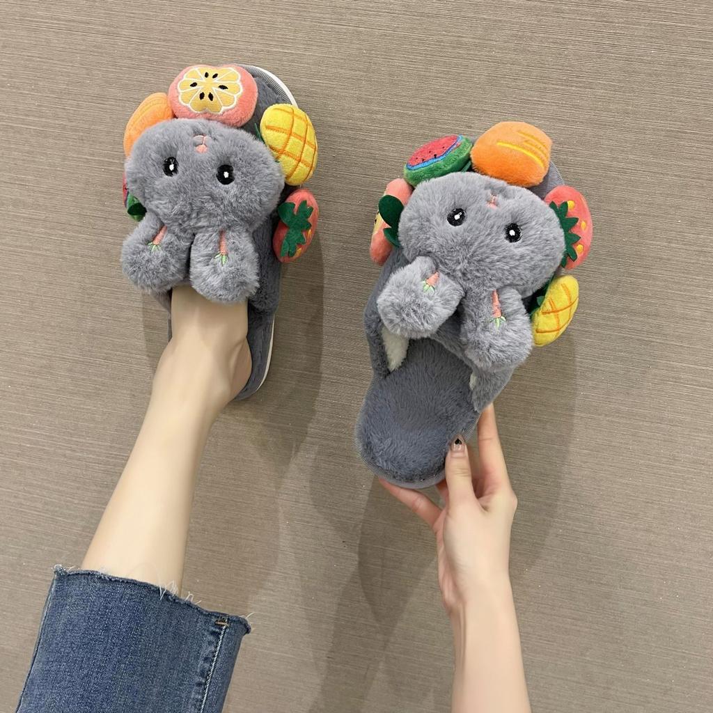 Flat Bottom Comfortable Non-slip Cotton Slippers Fashion Cartoon Bunny Home Plush Slippers 2025 Autumn and Winter New