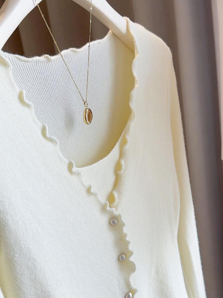 Koreanischer Stil Zweiteiliges Wollstrick-Camisole: Damen Schlankmachendes Langarm-Top für Herbst/Frühling