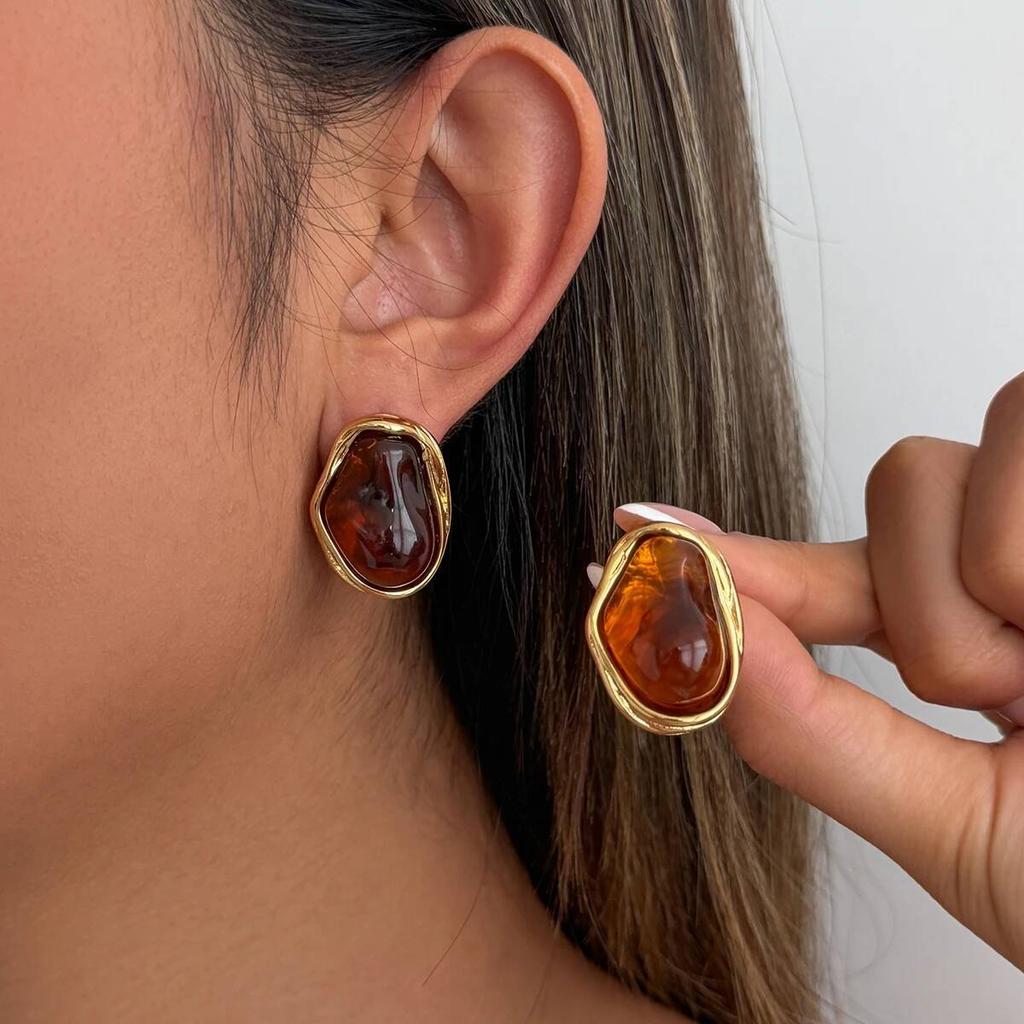 Salircon 5 Color Irregular Geometric Resin Stainless Steel 18K Gold Plated Stud Earring for Women Bohemia Y2K Jewelry Gifts New