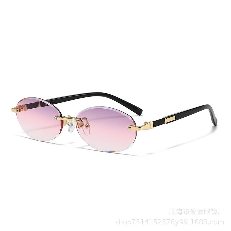 Trendy Cut Edge Personalized Oval Frame Sunglasses New Frameless Spicy Girl Hip-hop Sunglasses Metal WOMEN'S Sunglasses MEN'S Sunglasses
