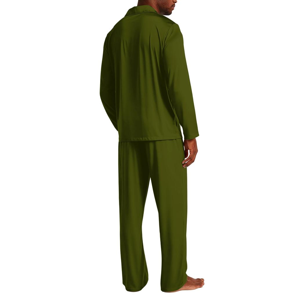 Herren-Pyjama-Set mit Reversknopfleiste und gerader Hose - Farbe Lockere Passform Nachtwäsche