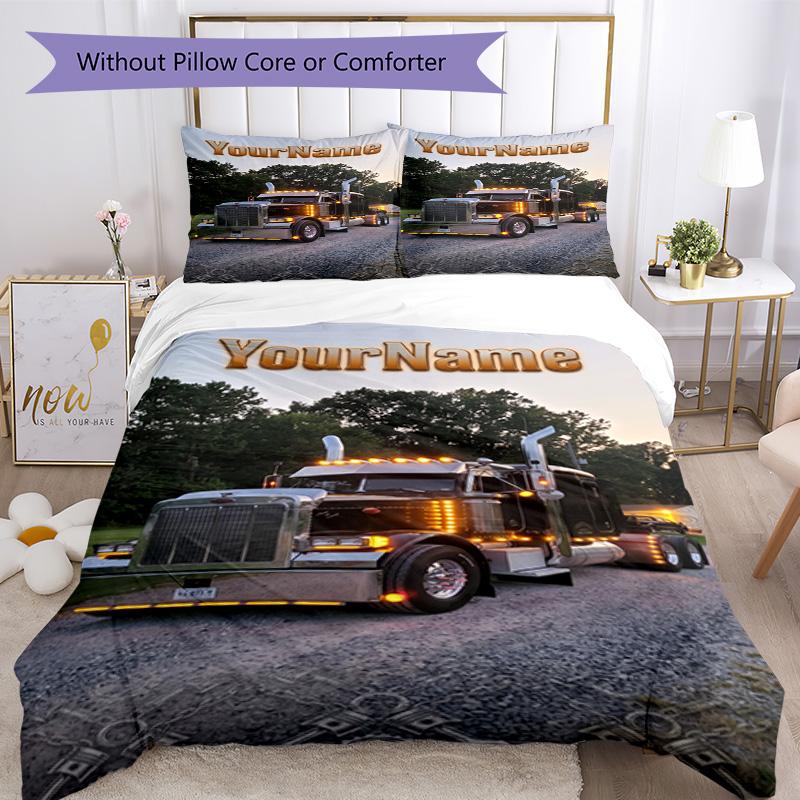 Peterbilt Heavy Trucks Customize Your Name Bedding Set Breathable Duvet Cover with Pillowcases Home Decoration Birthday Gift