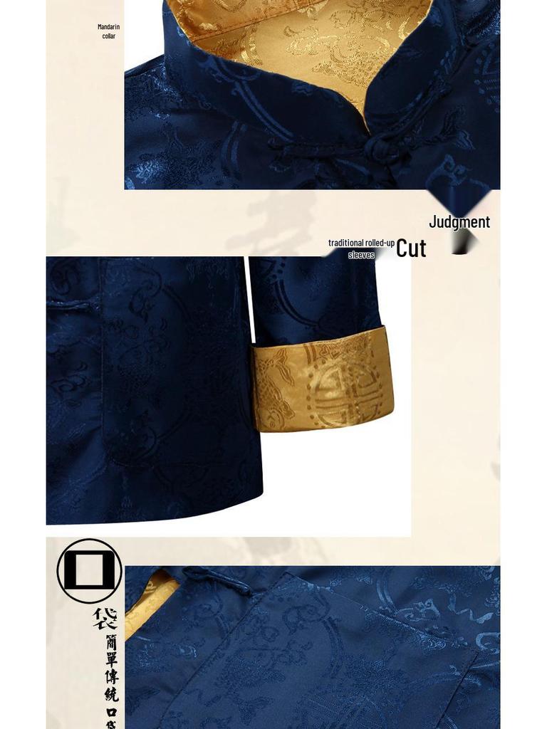 Men's Double-Sided Tang Suit Jacket – Spring/Autumn Ethnic Style with Frog Buttons and Stand Collar