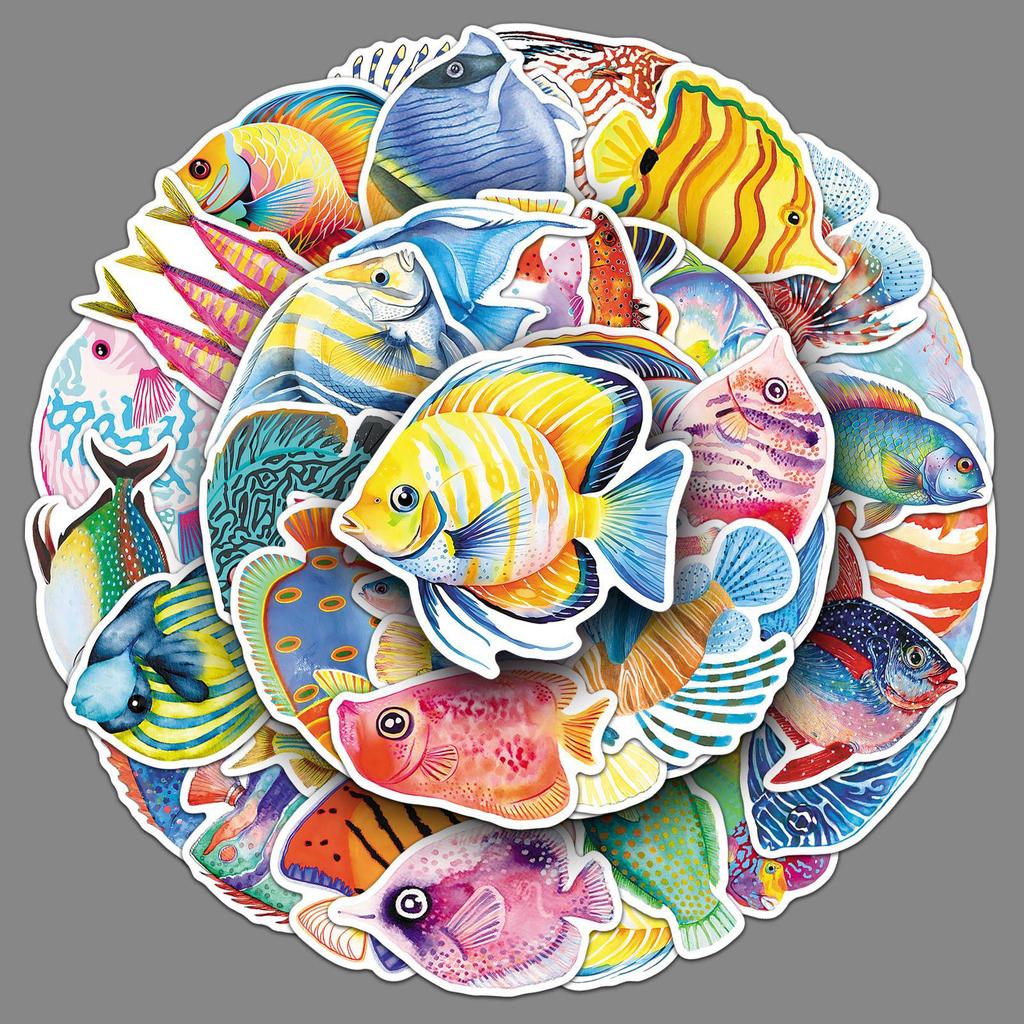 50PCS Waterproof Marine Life Cartoon Stickers for Notebooks, Phones, and Thermos Cups