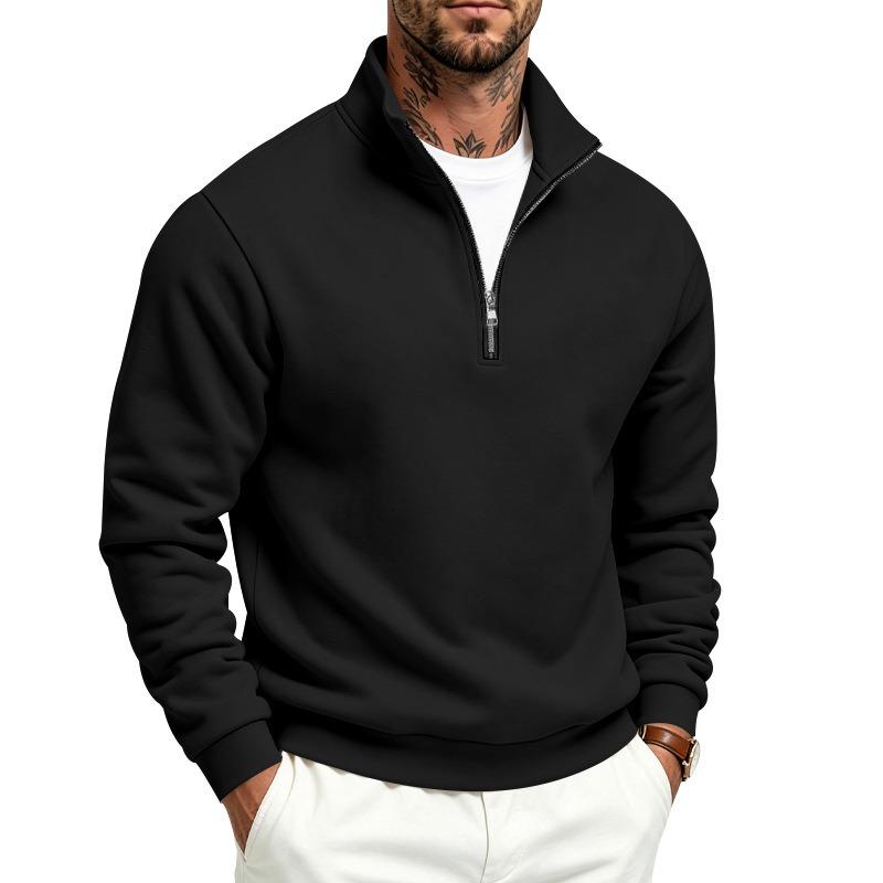 Men's Half-Zip Stand Collar Fleece Lined Sweatshirt.