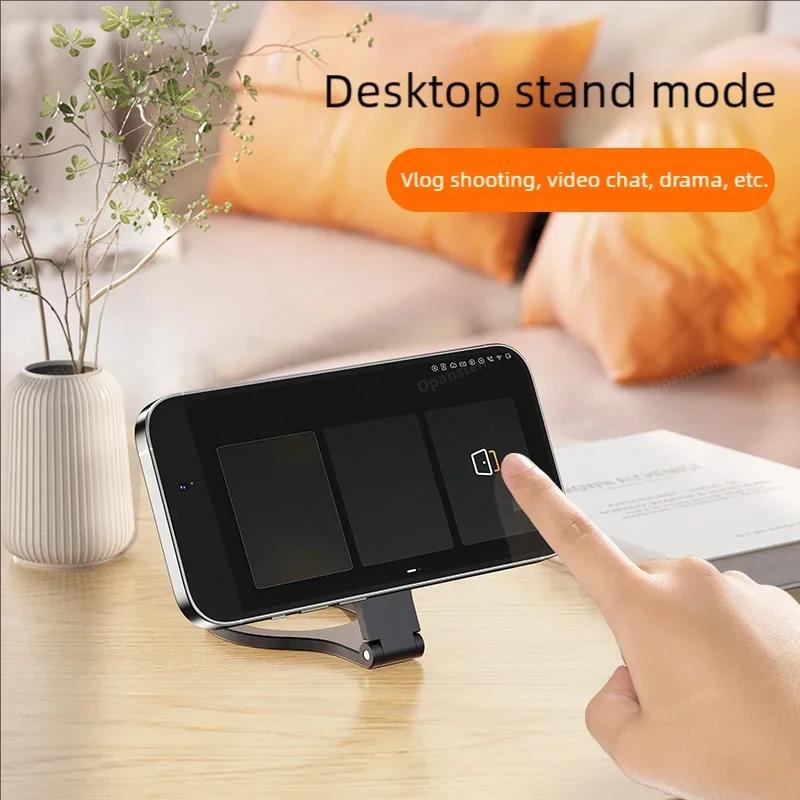 Alloy Folding Magnetic Desktop Phone Holder For Iphone 15 14 13 12 Pro Cell Phone Holder Double Ring For Magsafe Strong Magnetic