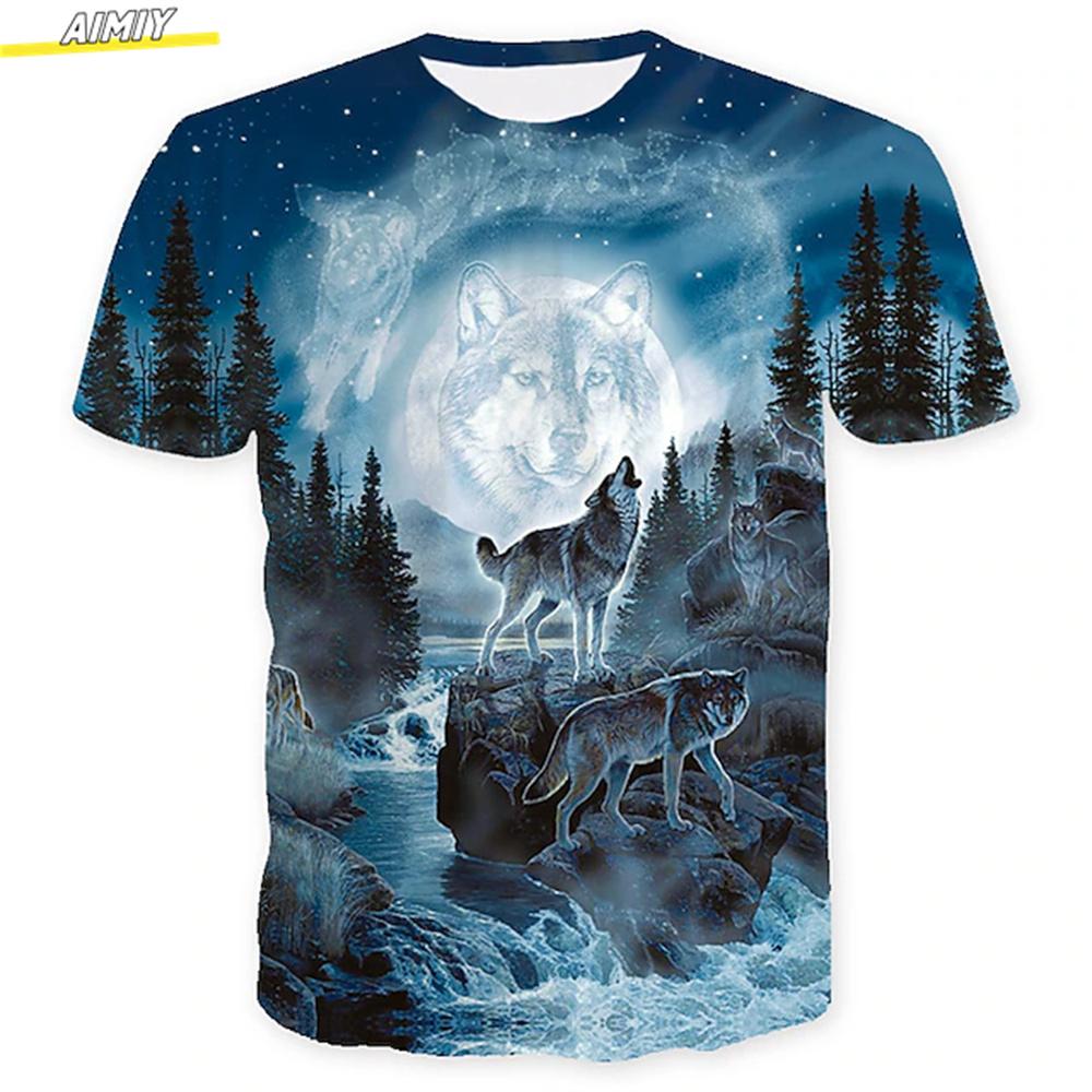 Men's Hipster Wolf 3D Printed T-shirt Summer Fashion Animal Pattern Short Sleeve Top Daily Holiday Round Neck Clothing