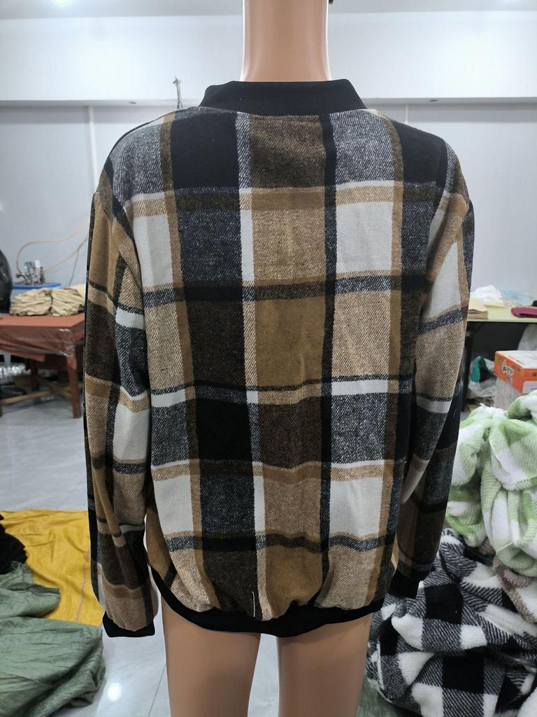 2025 Women's Plaid Zipper Baseball Jacket for Autumn/Winter