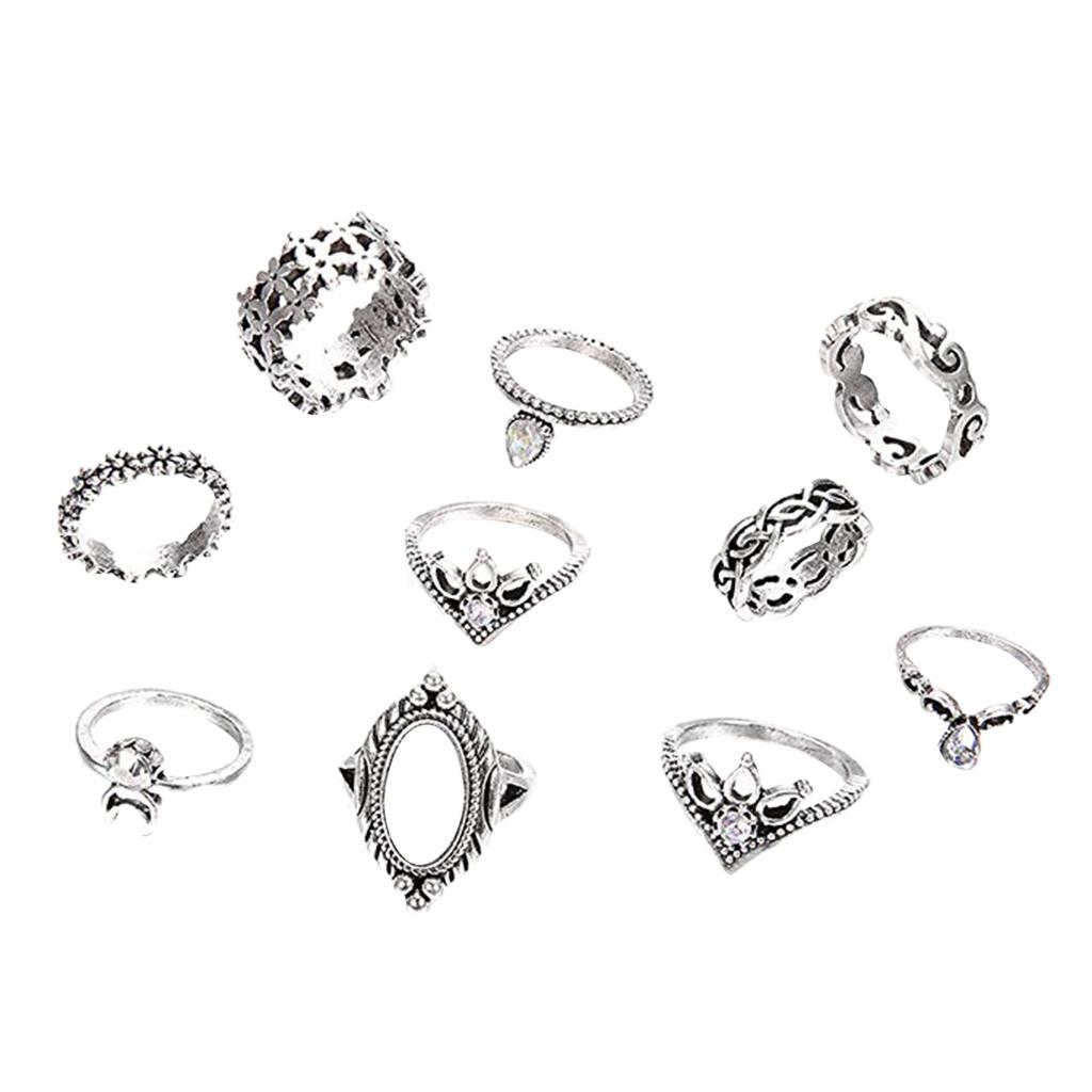 

(SU)Женские богемные винтажные хрустальные кольца над набором колец One size