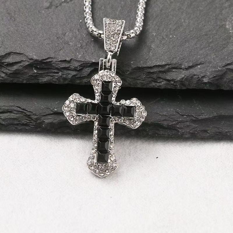 Crystal Diamond Cross Pendant Necklace - Hip Hop Fashion, Versatile Choker, Street Style Sweater Chain