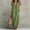 Cross-border European, American and Independent Stations Cotton and Linen Breathable Bohemian Vacation Style V-neck Fungus Edge Design Dress Women
