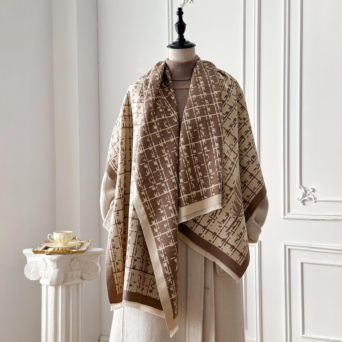 Women S Imitation Cashmere Plaid Scarf - Lengthened Thickened Warm Printed Shawl Winter Fashion Accessory